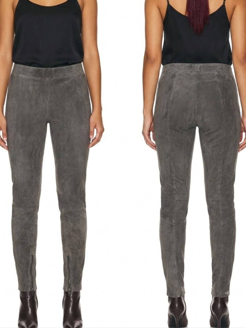 New Vince Lamb Leather Skinny Pants Charcoal Gray Zip Hem Leggings 100% Leather - Picture 8 of 8